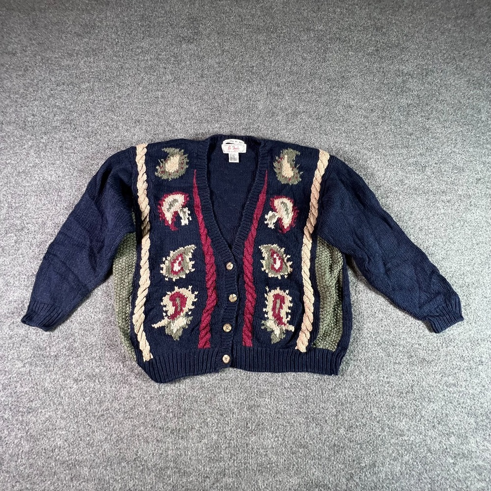 Vintage Lee David Cardigan Sweater Womens Medium Blue Hand Knitted Paisley Cozy